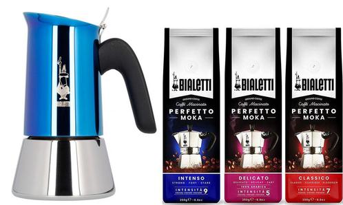 Bialetti Venus Blue 6 kops + koffiepakket 3x250gr, Witgoed en Apparatuur, Koffiezetapparaten, 4 tot 10 kopjes, Nieuw, Koffiebonen