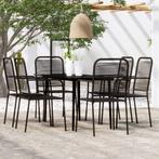 vidaXL 7-delige Tuinset zwart, Verzenden, 6 zitplaatsen, Nieuw, Rvs