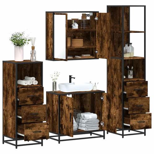 vidaXL 4-delige Badkamermeubelset bewerkt hout gerookt, Huis en Inrichting, Badkamer | Badkamermeubels, Nieuw, Verzenden