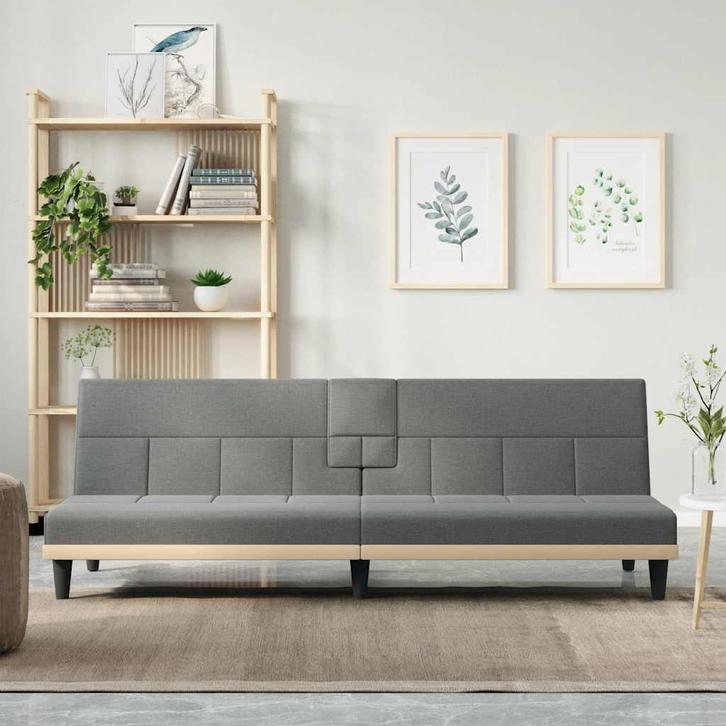 vidaXL Slaapbank met bekerhouders stof donkergrijs, Huis en Inrichting, Banken | Bankstellen, Nieuw, 200 tot 250 cm, Stof, Verzenden