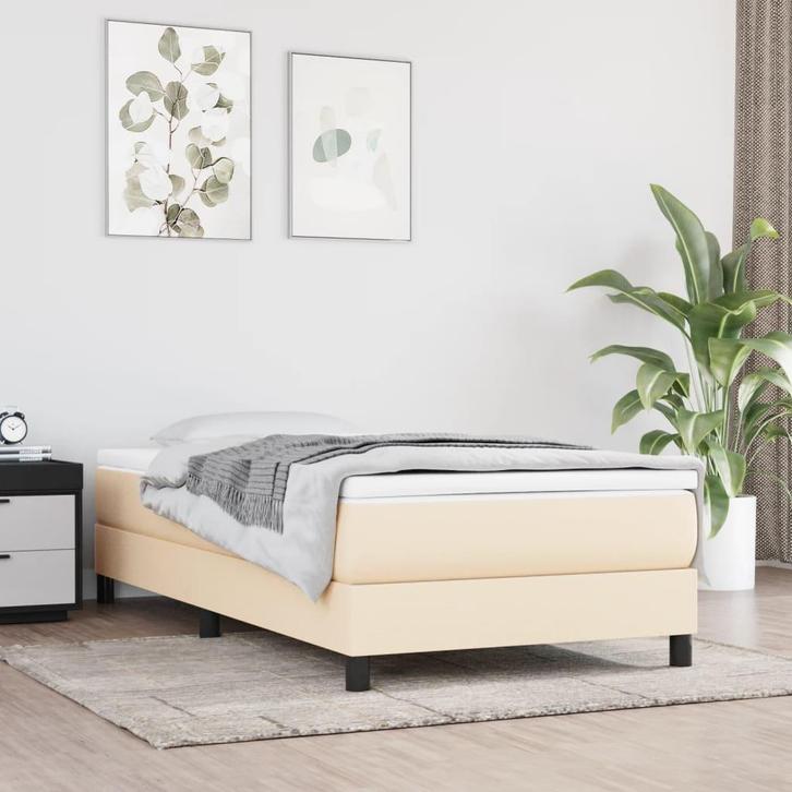 vidaXL Boxspring bed 90x200 cm stof crèmekleurig, Huis en Inrichting, Slaapkamer | Bedden, 90 cm, 200 cm, Crème, Eenpersoons, Nieuw