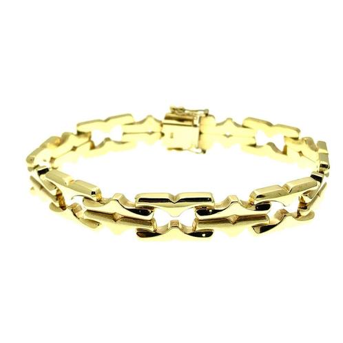Gouden brede fantasie schakel armband | 19,5 cm, Sieraden, Tassen en Uiterlijk, Armbanden, Overige kleuren, Gebruikt, Goud, Verzenden