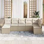 vidaXL 7-delige tuinset met kussens in beige poly rattan, Verzenden, Nieuw, Rotan, Tuinset