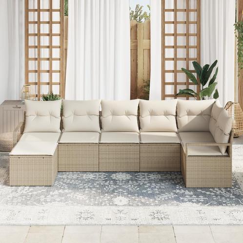 vidaXL 7-delige tuinset met kussens in beige poly rattan, Tuin en Terras, Tuinsets en Loungesets, Tuinset, Nieuw, Rotan, Verzenden