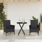 vidaXL 3-delige Bistroset met kussens poly rattan en glas, Tuin en Terras, Tuinsets en Loungesets, Verzenden, Nieuw, Rotan