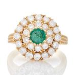 Ring - 14 karaat Geel goud - 1.40ct. tw. Smaragd - Diamant -, Sieraden, Tassen en Uiterlijk, Ringen, Nieuw