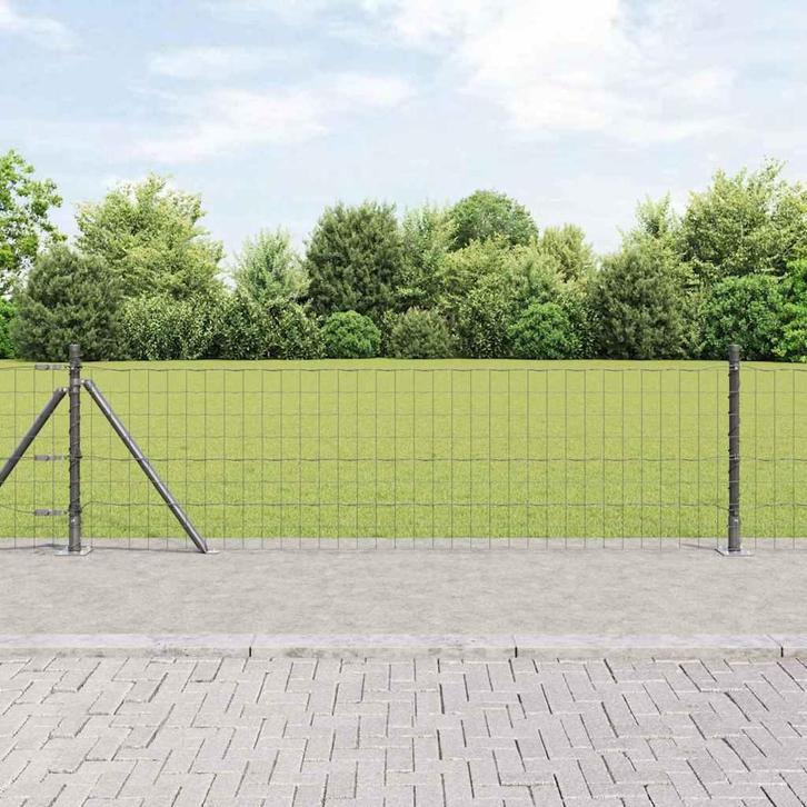 vidaXL Hecke met palen Grijs 0.4 x 10 m Staal, Tuin en Terras, Schuttingen, Nieuw, IJzer, Verzenden