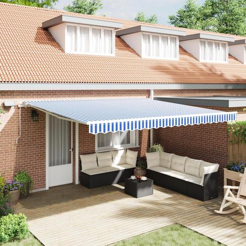 vidaXL Inklapbaar Zonnescherm Blauw en wit 5 x 3 m Stof en, Tuin en Terras, Zonneschermen, Nieuw, Verzenden