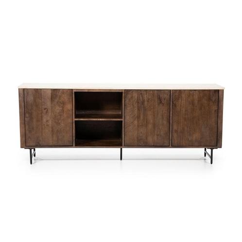 *WOONWINKEL* Eleonora Lio Dressoir Donker Hout Met Travertin, Huis en Inrichting, Kasten | Dressoirs, Nieuw, Verzenden