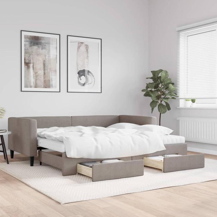 vidaXL Slaapbank met onderschuifbed en lades 90x200 cm stof, Huis en Inrichting, Slaapkamer | Bedden, 90 cm, 200 cm, Eenpersoons