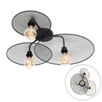 Design plafondlamp zwart met mesh 3-lichts - Jane, Nieuw, Overige materialen, Design