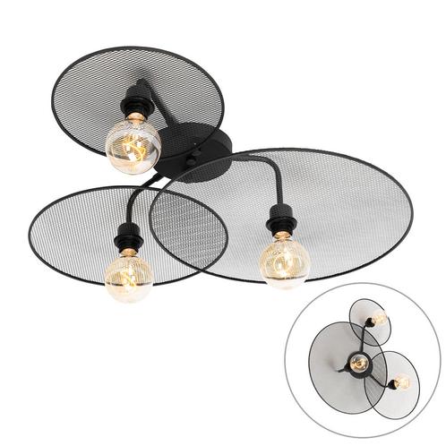 Design plafondlamp zwart met mesh 3-lichts - Jane, Huis en Inrichting, Lampen | Wandlampen, Nieuw, Overige materialen