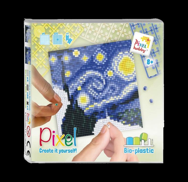 Pixelhobby Set met 4 kleine platen - Sterrennacht - 12x12 cm, Hobby en Vrije tijd, Overige Hobby en Vrije tijd, Nieuw