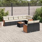 vidaXL 9-delige Loungeset met kussens poly rattan zwart, Verzenden, Nieuw, Rotan, Loungeset