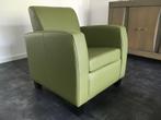Leren fauteuil met houten poten - groen leer - Echt leer, La, Nieuw, Ophalen of Verzenden, Landelijk, 50 tot 75 cm