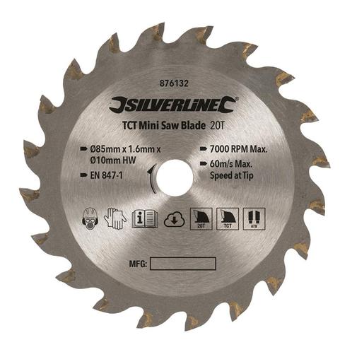Silverline Mini cirkelzaagblad - 20 TCT tanden - Ø 85 mm..., Doe-het-zelf en Verbouw, Gereedschap | Zaagmachines, Nieuw, Ophalen of Verzenden