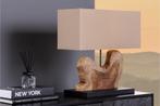 Tafellamp Hypnotic 50cm Lampenkap Naturel Beige Teak - 44685, Huis en Inrichting, Lampen | Tafellampen, Ophalen of Verzenden, Nieuw