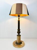 Tafellamp - Antieke messing en onyx zuiltafel-lamp met kap -