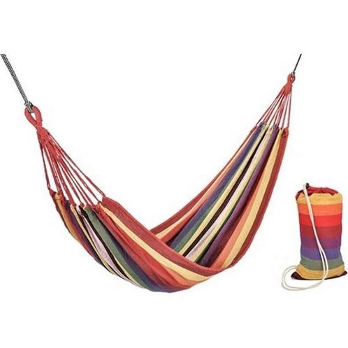 Benson Rood gestreepte hangmat - 1 persoons - Inclusief o..., Caravans en Kamperen, Kampeeraccessoires, Nieuw, Ophalen of Verzenden