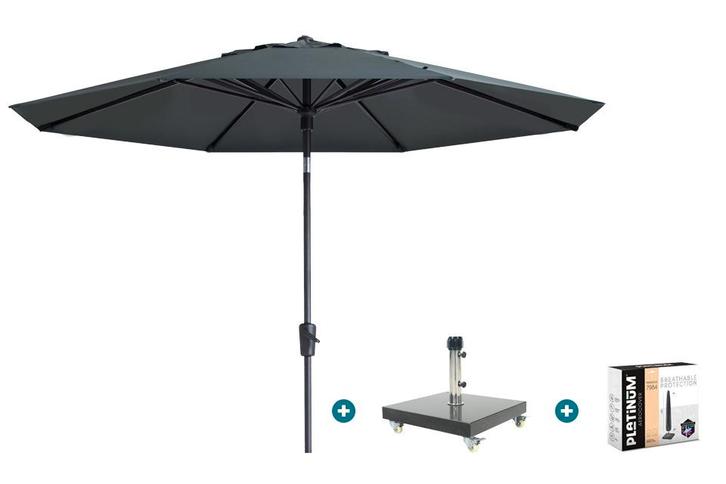 Madison Paros 2 Luxe stokparasol 3 m. rond - Grey + Granada, Tuin en Terras, Parasols, Parasolvoet, Nieuw, Kantelbaar, Verzenden