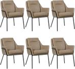 Set van 6 Taupe leren industriële design eetkamerstoelen - G, Overige kleuren, Nieuw, Leer, Ophalen of Verzenden
