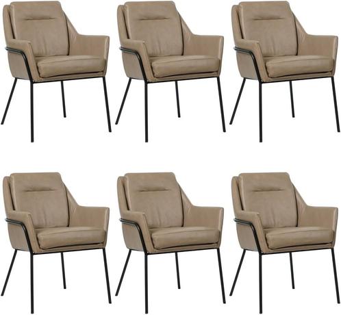 Set van 6 Taupe leren industriële design eetkamerstoelen - G, Huis en Inrichting, Stoelen, Vijf, Zes of meer stoelen, Overige kleuren