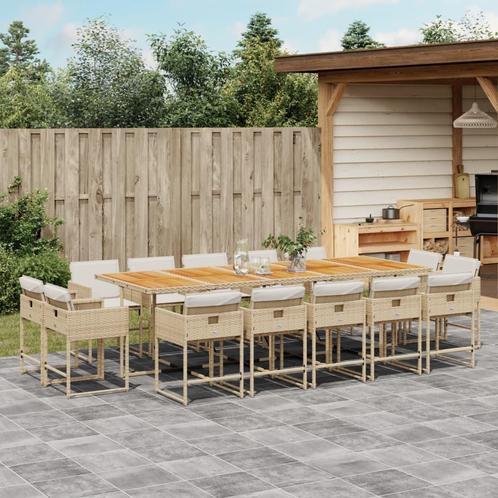 vidaXL 15-delige Tuinset met kussens poly rattan beige, Tuin en Terras, Tuinsets en Loungesets, Tuinset, Nieuw, 4 zitplaatsen