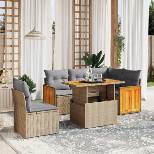 vidaXL 6-delige Loungeset met kussens poly rattan beige, Tuin en Terras, Tuinsets en Loungesets, Loungeset, Nieuw, Rotan, Verzenden