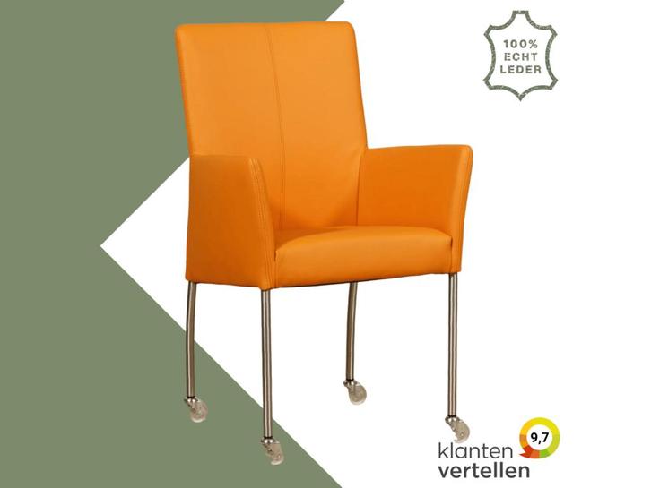 Leren eetkamerstoel Comfort met wieltjes en armleuning -, Huis en Inrichting, Stoelen, Eén, Overige kleuren, Nieuw, Leer, Ophalen of Verzenden