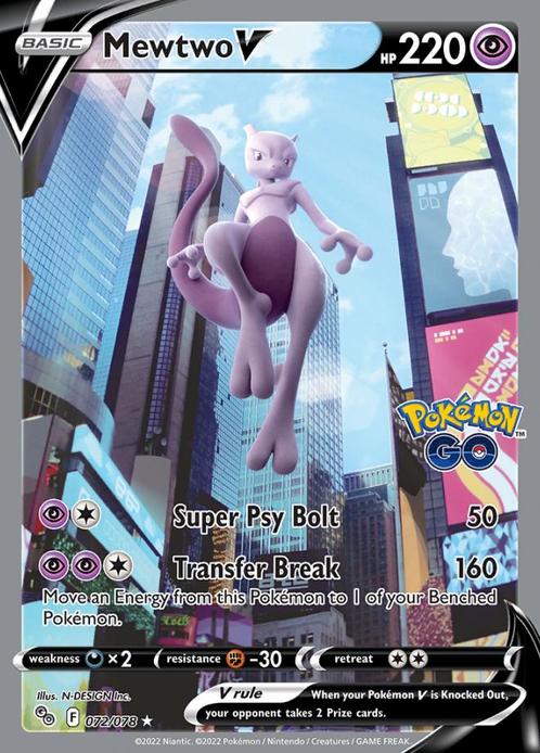 Mewtwo V 072 /078 Pokémon Go, Hobby en Vrije tijd, Verzamelkaartspellen | Pokémon, Losse kaart, Nieuw, Foil, Ophalen of Verzenden
