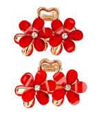 Haarklemmen Strass Bloem Klein 4cm Goud Rood, Verzenden, Nieuw