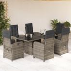 vidaXL 7-delige Tuinset met kussens poly rattan grijs, 6 zitplaatsen, Nieuw, Tuinset, Verzenden
