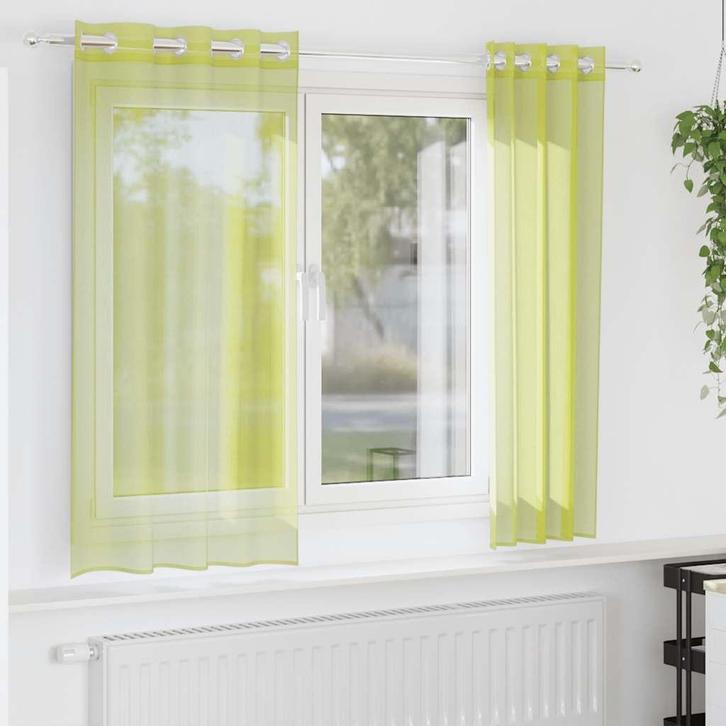 vidaXL Gordijnen Voile met doorvoertules 2 st 140x140 cm, Huis en Inrichting, Stoffering | Gordijnen en Lamellen, Groen, Nieuw