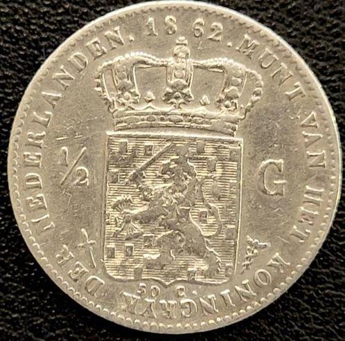 Nederlandse zilveren halve Gulden Willem III, Postzegels en Munten, Munten | Nederland, Losse munt, Koning Willem III, Zilver