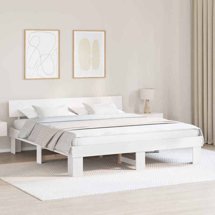 vidaXL Bedframe met hoofdeinde Wit 200 x 200 cm Massief, Huis en Inrichting, Slaapkamer | Bedden, Wit, Nieuw, Hout, Verzenden