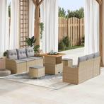 vidaXL Tuinbankenset met kussen 9 pcs Beige poly rattan, Verzenden, Nieuw, Rotan