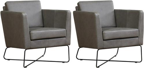 Grijze leren moderne design fauteuils - Rancho Leer Steel (, Huis en Inrichting, Fauteuils, 50 tot 75 cm, 75 tot 100 cm, Nieuw