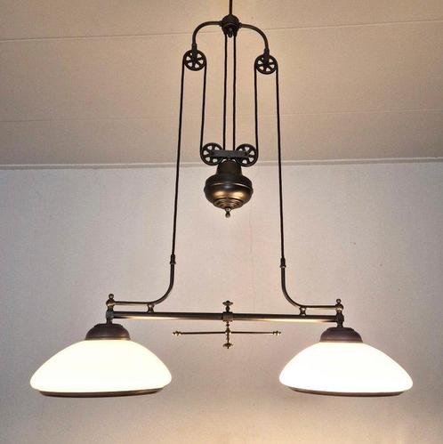 Lamp - Spectaculaire XL Dubbele Pendellamp, Bibliotheeklamp, Antiek en Kunst, Curiosa en Brocante