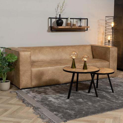 40% Korting: Industriële bank 3-zits Memphis eco-leer beige, Huis en Inrichting, Banken | Bankstellen, Zo goed als nieuw, Ophalen