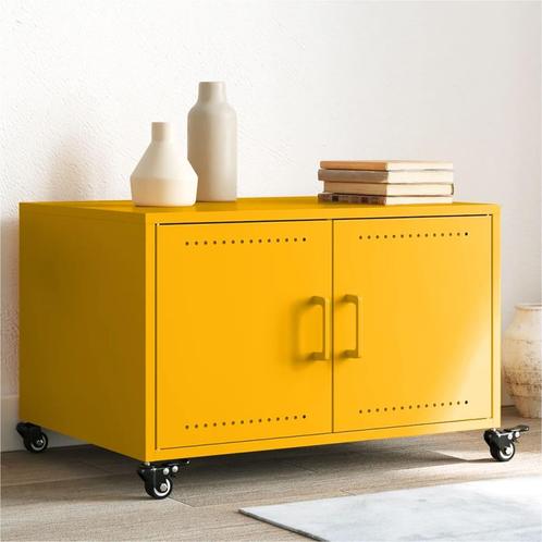 vidaXL Salontafel 68x50x43,5 cm staal mosterdgeel, Huis en Inrichting, Tafels | Salontafels, 50 tot 100 cm, Nieuw, Metaal, Verzenden