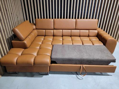 Stijlvolle leren hoekbank | echt leder | slaapbank, Huis en Inrichting, Banken | Bankstellen, 250 tot 300 cm, Hoekbank, Vierpersoons of meer