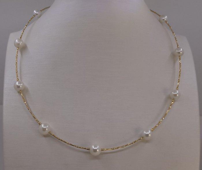 Halsketting - 18 karaat Geel goud - 7,5x8mm Akoya Pearls, Sieraden, Tassen en Uiterlijk, Kettingen