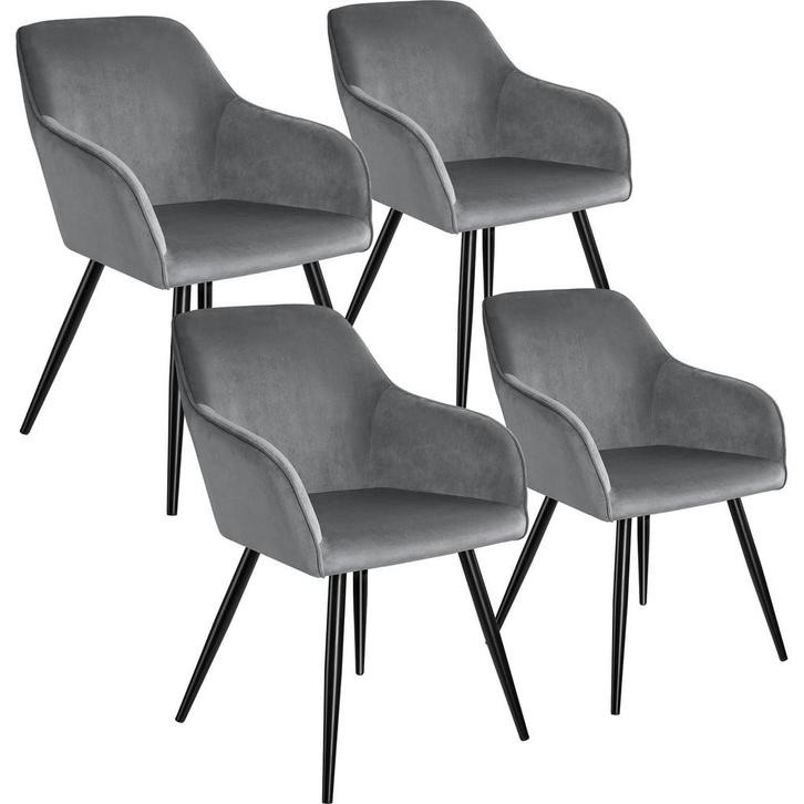 Eetkamerstoel Marilyn fluweellook, zwarte stoelpoten - grijs, Huis en Inrichting, Stoelen, Verzenden