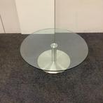 Ronde glazen salontafel met metalen poot Ø 110 cm, Metaform, Gebruikt, Ophalen of Verzenden