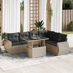 vidaXL 7-delige Loungeset met kussens poly rattan lichtgrijs, Tuin en Terras, Tuinsets en Loungesets, Verzenden, Nieuw, Rotan
