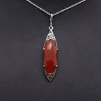 Zilver, Art Deco - Ketting met hanger - Carneool +, Antiek en Kunst