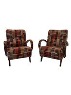 Set jaren 30 loungestoelen van J.Halabala H-237 rood/bruin g, Antiek en Kunst, Antiek | Meubels | Stoelen en Banken