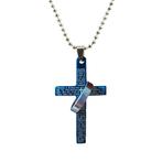 Fako Bijoux® - Ketting - Kruis Met Ring - Blauw, Verzenden, Nieuw