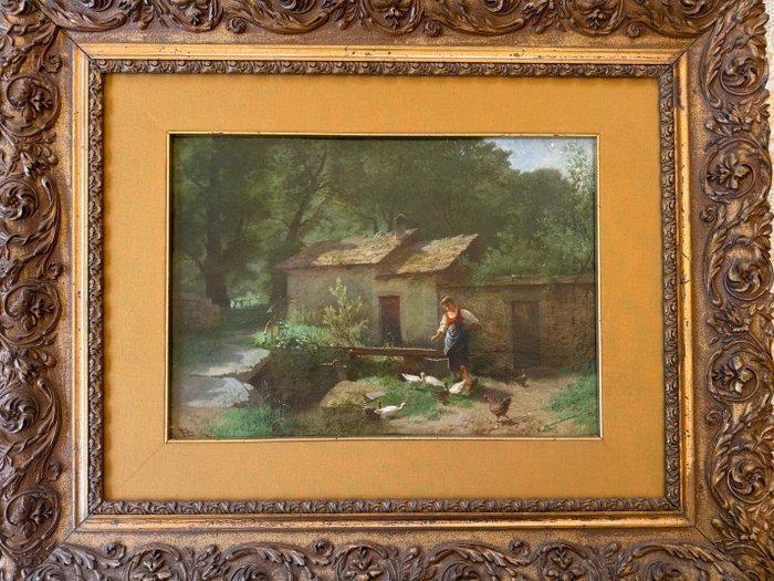 Beccaria Angelo (1820-1897) - Allesterno di una cascina di, Antiek en Kunst, Kunst | Schilderijen | Klassiek