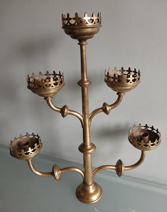 Kandelaar - Messing - Kerkkandelaar vijfarmig, Antiek en Kunst, Kunst | Niet-Westerse kunst